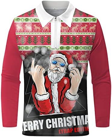 ДСОДАН Божиќни маички Поло кошули со долги ракави по поштенски патент на вратот дизајнер на вратот Смешни Дедо Мраз печатена