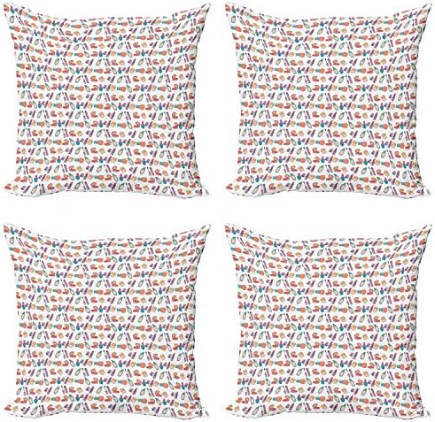 Ambesonne Шарена фрлање перница за перници за перници од 4, рака нацртана бројна маскара за нега на рака, козметички производи, печатење,