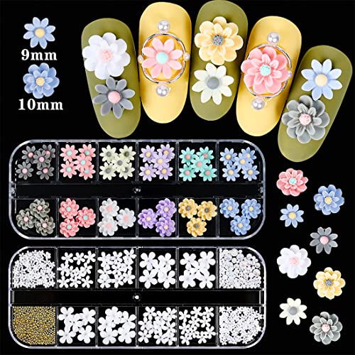Xeaohesy 2 кутии 3D бел цветник за нокти уметнички шарми шарени маргаритки сончогледни нокти уметнички шарми за ноктите Дизајн на акрилен