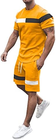 Блок за блокирање на бои за мажи 2 парчиња облеки во мускулите се вклопуваат со кратки ракави маици и шорцеви спортови поставуваат обични