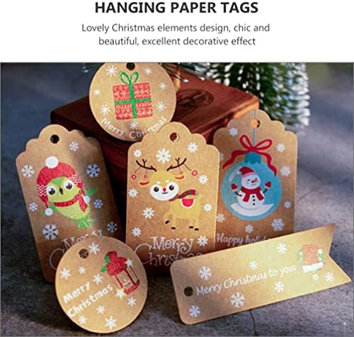 Nuobesty Christmas Decor Decor Brown Kraft Haper Tags Божиќни подароци ознаки со низа канап 10 дизајни за DIY Божиќ празник подарок за обвивка