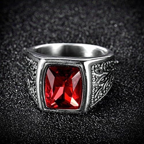 Промоп Менс квадрат црвен гарнет Руби, не'рѓосувачки челик солитер свадбени бендови прстени накит