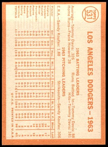 1964 Topps # 531 Dodgers тим Лос Анџелес Доџерс Екс/МТ Доџерс