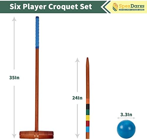 SpexDarxs 35 '' Deluxe Croquet Set, шест играчи на игра со играчи со врвни дрвени трговски центри | обоени топки | wickets | удели | Носење