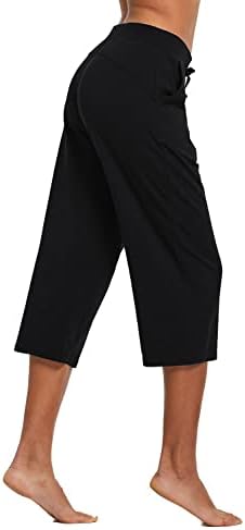 Baleенски женски каприс јога панталони памук широка нога лабава удобна дневна тренинг капри џемпери со џебови