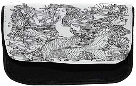 Зачудувачки подводен молив за молив, Shells Starfish Searweed, ткаенина Пенка за молив со двоен патент, 8,5 x 5,5, црно бело