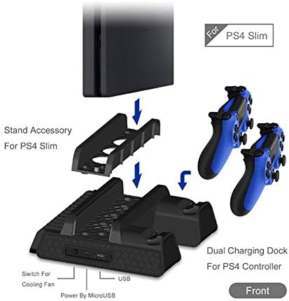 Леслаур Мултифункционална База ЗА Дисипација НА Топлина USB Напојувана Со Двојно Полнење Приклучок За Полнач За Игри Со Полнач Картички За Складирање Стојат ЗА PS4/ PS