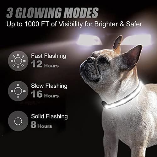 JOYTALE 11-16 '' LED јака за кучиња и 6-тина двострана рефлексивна поводник, осветлете ја ноќната безбедност на ноќната безбедност и да одговара на најлон поводник за кучиња