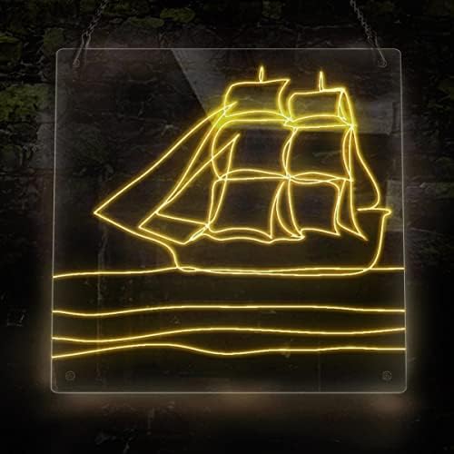 Ancfun едриличар јахти брод крстарење линеарен неонски знак, патна тема рачно изработена ел жица неонска светлина знак, домашна декор wallидна уметност, виолетова