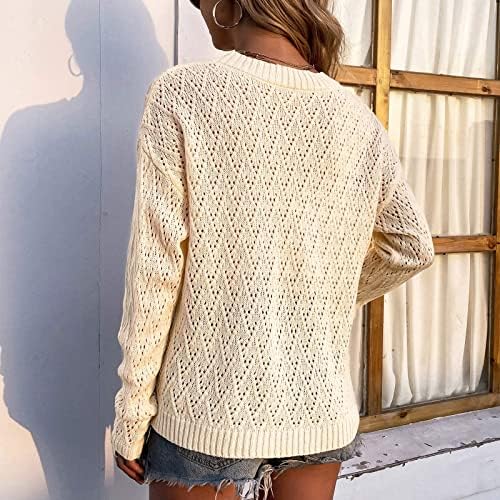 Нукмопо патент дуксери за жени обична мода 2022 година со долг ракав плетење со цврста боја џемпер Топ графички џемпер