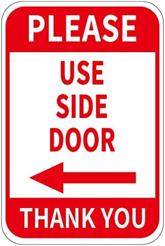 Ве молиме, користете го знакот на странична врата алуминиум 12x8 инчи лев метал со стрела водоотпорен за влез во отворена деловна