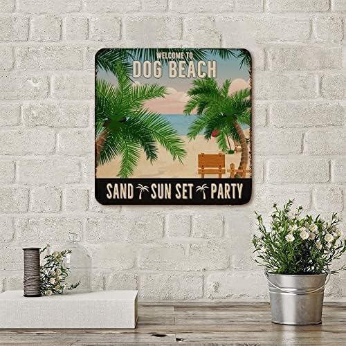 Смешно кучиња метални знаци плакета добредојде на кучиња плажа песок зајдисонце забава потресено домашно милениче куче добредојде