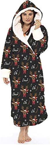 ПРЕГОЛЕМА Мода Жени Зимски Кадифен Божиќно Печатење Издолжен Шал Бањарка Кардиган Домашна Облека Со Долги Ракави