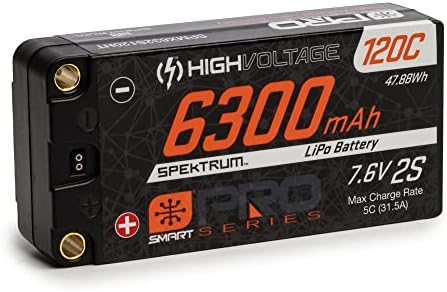 Spektrum 7.6V 6300mAh 2S 120C Smart Pro Race Shorty Hardase LIHV батерија: цевки, 5мм, SPMX632S120HT