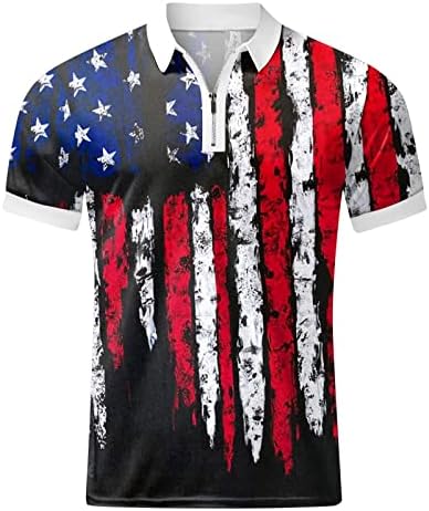 Патриотски маици на Руируилико за мажи 2023 летни обични поло маици Американски знаме 3Д отпечатоци од ден на лабава фитлоска туника
