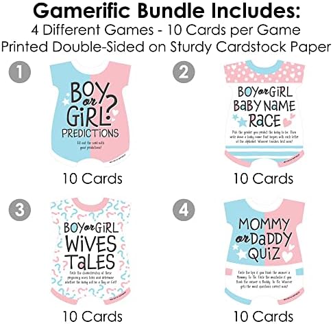 Откријте голема точка на среќата за родови за бебиња - 4 игри со момче или девојчиња - по 10 картички - Gamerific Bunder