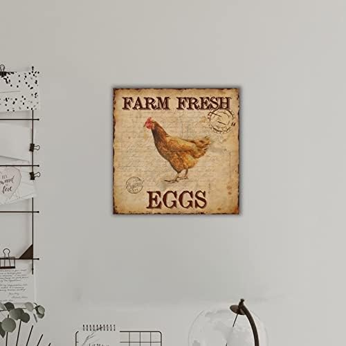 Фарма свежи јајца Дрвени знаци гроздобер пилешко дрвена плакета Декоративна фарма куќа wallидна уметност гроздобер wallид виси знак за кујна
