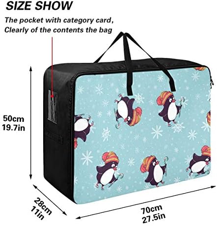 Н / А Торба За Складирање Облека Под Креветот За Јорган - Голем Капацитет Среќен Божиќ Пингвини Организатори Торба Со Патенти Декорација