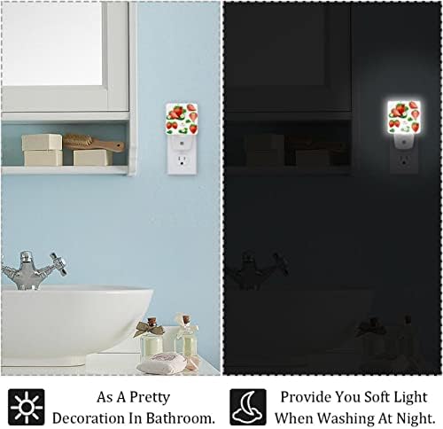 2 пакувач LED ноќно светло автоматско/вклучување/исклучување на прекинувачот, јагода со лисја цвет идеално за спална соба, бања, расадник, кујна, ходник