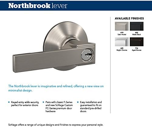 Schlage F51A NBK 622 ULD Northbrook рачка со Upland Trim Clear Celled Lack Lock, мат црно