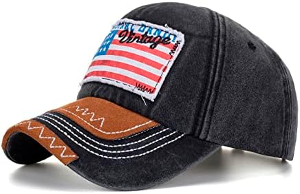Американско знаме Бејзбол капа за мажи, класичен низок профил прилагодлива големина гроздобер везени капи за риболов