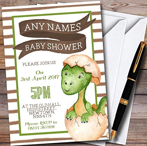 10 х Момчиња Бебе Диносаурус Персонализирани Покани За Туширање За Бебиња