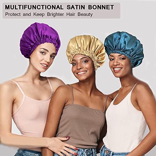 Anievier Satin Bonnet Silk Bounnet за спиење, хауба за коса за жени, капаче за спиење со двојно слој за кадрава природна коса