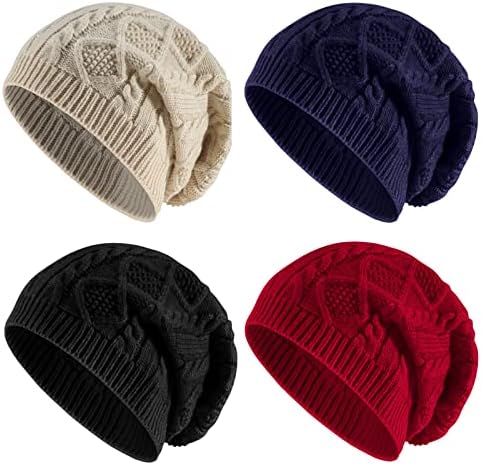 Ibeauti 4 пакет со двојка -капки плетена шема зимска буги череп капа за жени тинејџери
