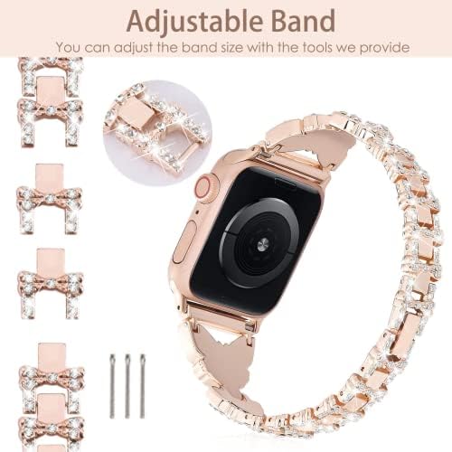 V-Moro Bling Bands компатибилни со Apple Watch Band 45/44mm, луксузна сјајна пеперутка дијамантска накит за замена на рачката