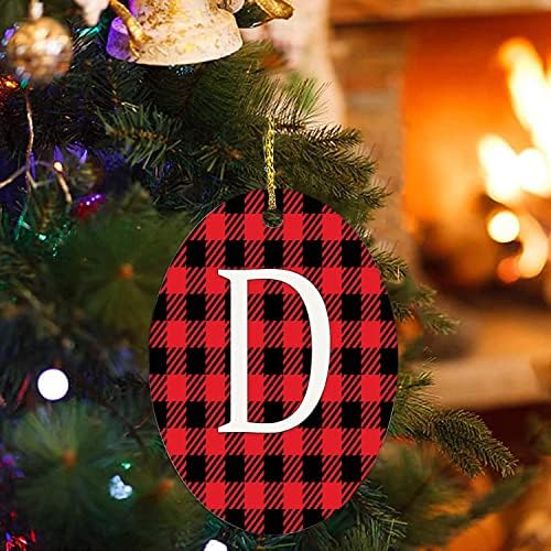 Божиќни карирани орнаменти на Божиќни дрвја, сопствени иницијали Писма Д керамички украс обичај украс Божиќ 3 инчи Божиќни украси