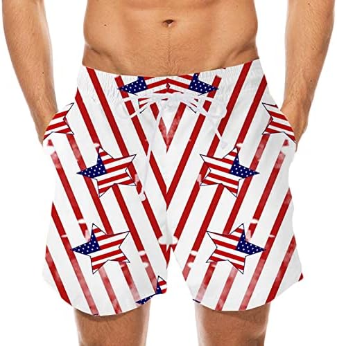Синзелиминин Денот на независноста на плажата шорцеви мажи САД знаме печатени кратки панталони еластични половини, случајни пливачки пантолони