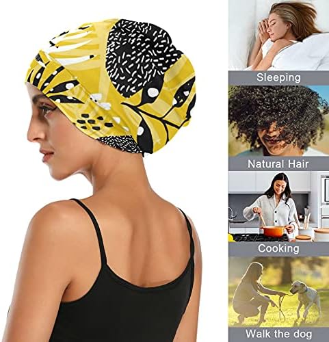 Семено работно капаче за спиење капа, палма лисја од тропски растенија цветни жолти за жени, коса за коса, облечена во ноќна облека, ноќна обвивка