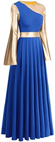 Ибаком литургиски пофалби танцувачки поклони долг фустан за жени металик златна боја блок лабава вклопена во целосна должина
