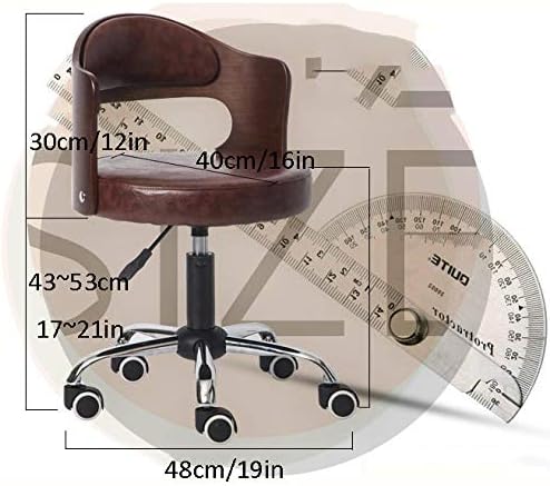 Столче за фризери со тркала ， столче за вртење на седло со бело синтетичко кожено седиште ， прилагодлива висина 43-53 см ， Поддржана