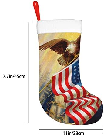 Божиќни чорапи на Аугенстер Американско знаме гроздобер ќелави птици двострани камин што виси чорапи