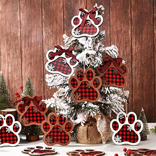 Божиќна Шепа За Кучиња Дрвени Орнаменти Украси За Кучиња За Новогодишна Елка Дрвена Шепа За Кучиња Печатење Виси Дрво Декорација