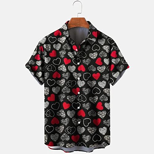 Маици за мажи мода на Денот на в Valentубените печатени единечни џебни кошула случајна лабава печатена џеб редовно вклопување кошула