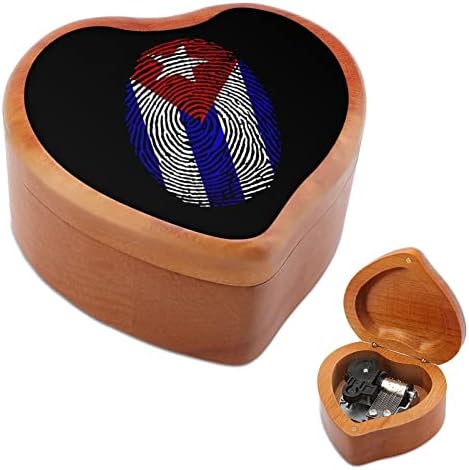 Куба со знаме со знамето на прсти, музичка кутија гроздобер дрвена музичка кутија во форма на срце, подароци украси