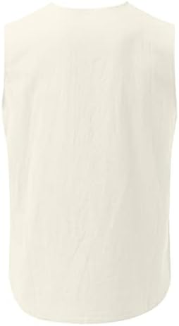 XXBR машки памучни постелнини кошули со ракави за влечење v вратот графички печати обични резервоари за опуштено вклопување на плажа