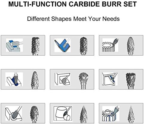 Comoware Rotary Burr Постави 10 парчиња 1/8 волфрам карбид ротари датотека цврста карбид ротационо поставување постави вежба за мелење