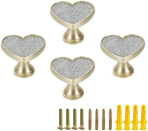 Utalind 4 парчиња сјајни дијамантски копчиња срце прекрасни влечеат копчиња за плакари за декорација на соба, сива