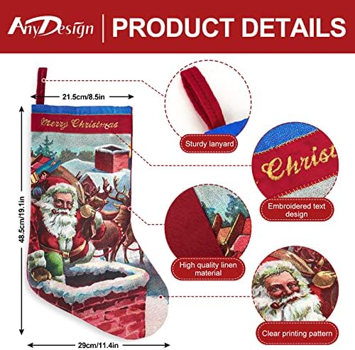 AnyDesign 2 Пакет Гроздобер Дедо Мраз Клаус чорапи 18 инчи големи Божиќ што висат порибување ретро Санта весела Божиќна корист третираат