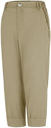 Памучни постелнини панталони за жени со џебови, женски обични лабави широки нозе исечени панталони што дишат панталони за вежбање