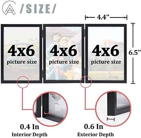 Aevete 4x6 Double Picture Frame Вертикален дисплеј рустикален преклопување фото рамки, црна