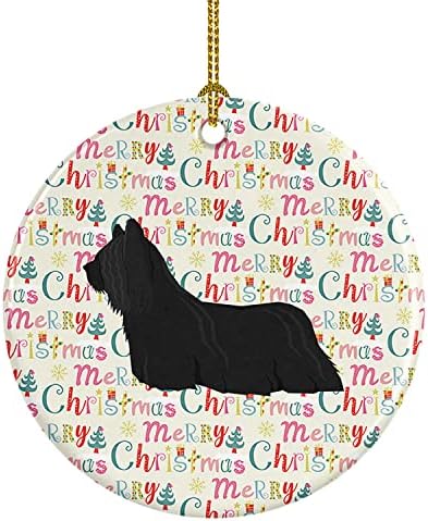 Богатства на Каролина WDK1980CO1 Skye Terrier Merry Crignth Ceramic Ornament, повеќебојни, украси за новогодишни елки, виси украс