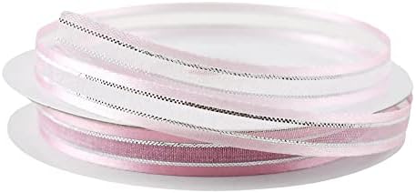 Homeford Silver-Leded Satin Edge Edge Orgnza Ribbon, 3/8-инчи, 25-двор-светло розова