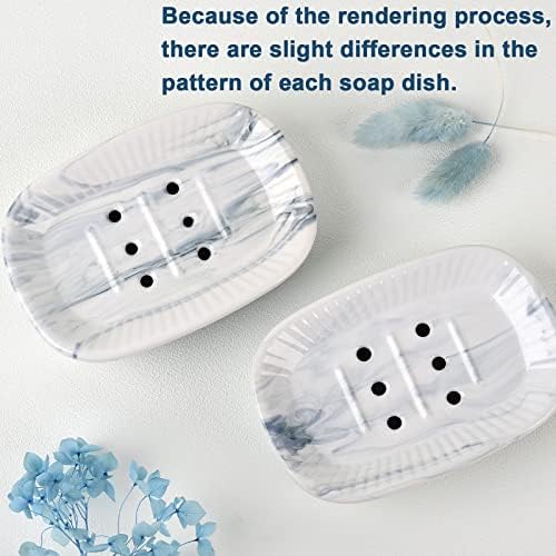Керамички сапун сапун, држач за само-исцедување на сапун, држач за сапун со двојно слој мермер сина, сапуни за одвод за сапун за кујна за туширање,