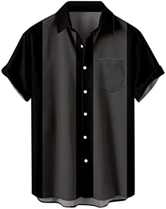 Копче за летни кошули XXBR MENS DOWN Краток ракав плус големина летен бок блок гроздобер лабав вклопување на врвовите на плажа на Хавајски
