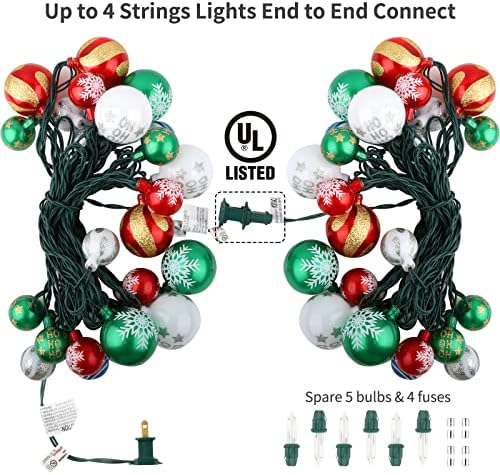 Орнаменти на светлата на елката на елката, 28ft 25 сијалички за Божиќни жици, затворени, Божиќни светла приклучуваат жица за проширување, украси