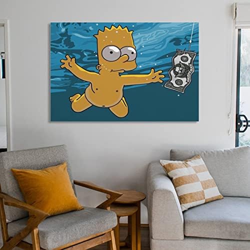 Симпсонови постер Барт пливање платно печати wallидна уметност за украси за домашни канцеларии со врамени -во рамка со 16x24inch